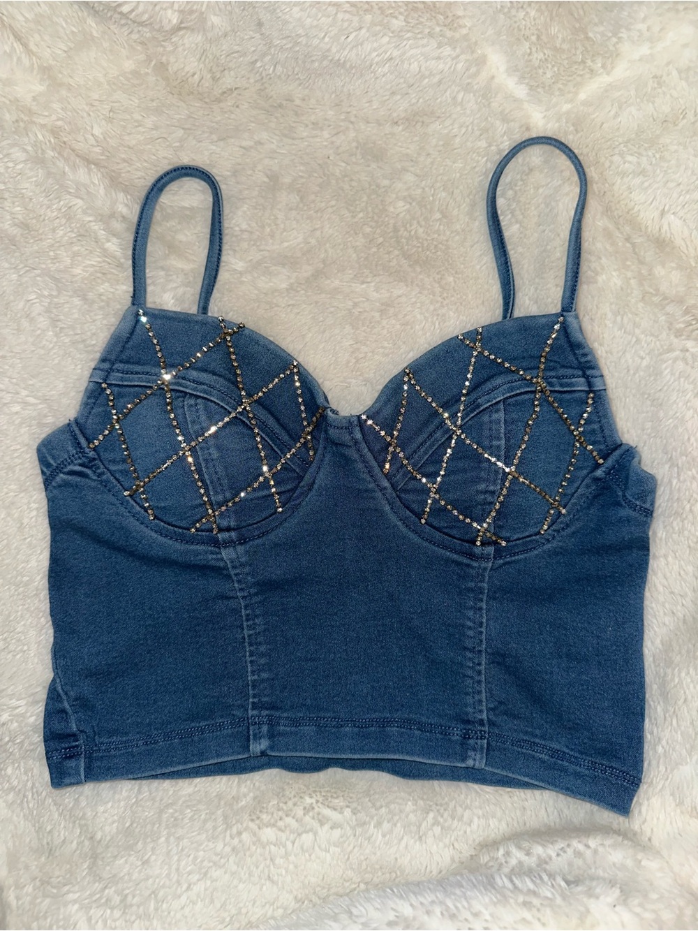 NWOT Haute Monde Gem Denim Bustier Essential Crop Top -Blue